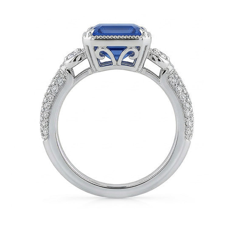 Alliance Halo Emeraude Saphir & Petits Diamants Ronds 4 Carats