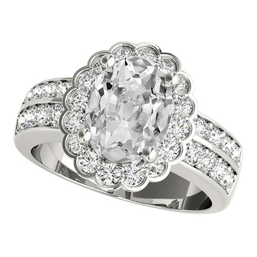 Alliance Halo Ovale Vieux Mineur Réel Diamant Griffe Style Fleur 7 Carats