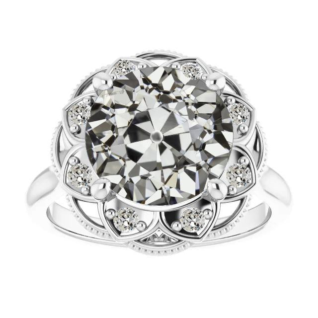 Alliance Halo Ronde Vieux Mineur Réel Diamant Style Fleur 6.50 Carats