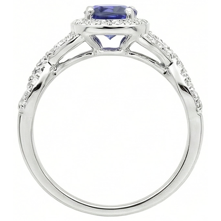 Alliance Halo Saphir Rond Tige Torsadée Diamants 2.50 Carats