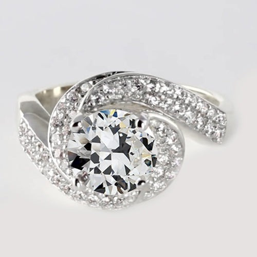Alliance Halo Vieux mineur Réel Diamant Tige Torsadée Or 4 Carats