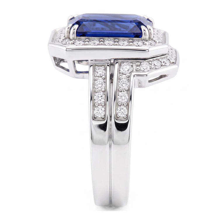 Alliance Halo émeraude Saphir sertie Or Blanc Diamants 4.50 Carats