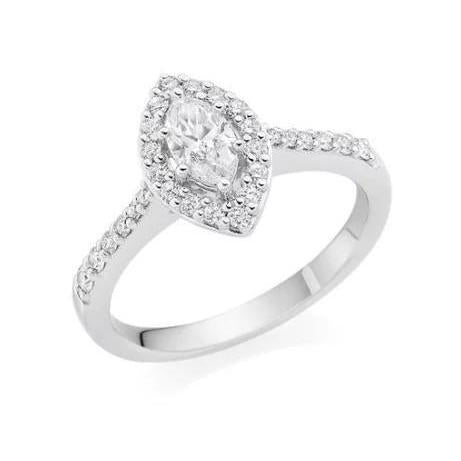 Alliance Marquise Et Réel Diamants Ronds 1.70 Carats Halo Or Blanc