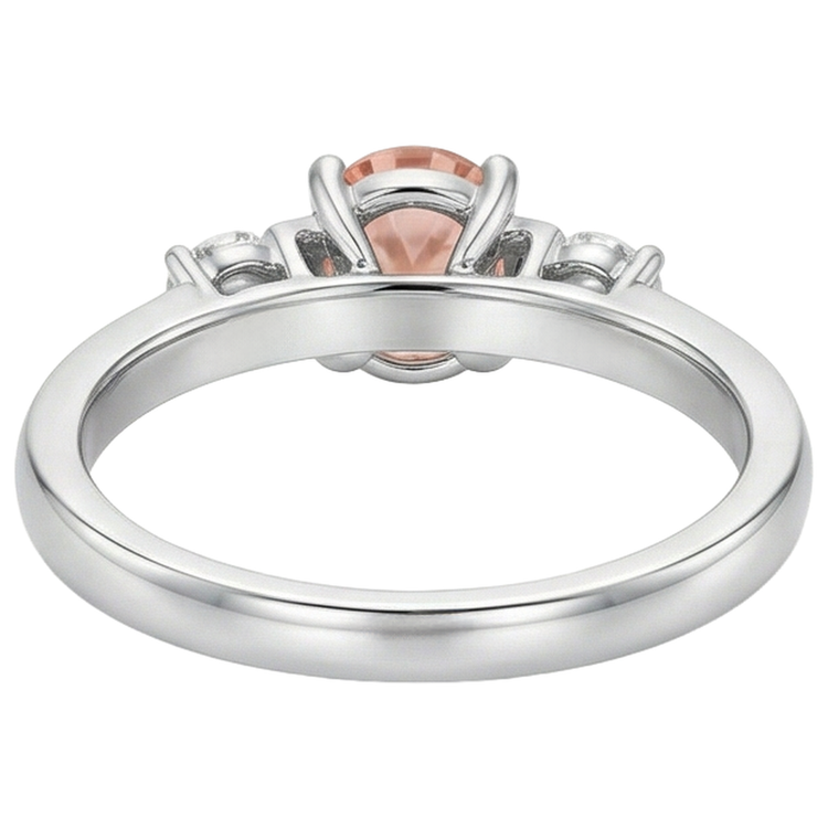 Alliance Morganite Et Diamants Naturels Extraits des Mines ( et non cultivés en laboratoire ) 9 Carats 3 Pierres Or Blanc 14K