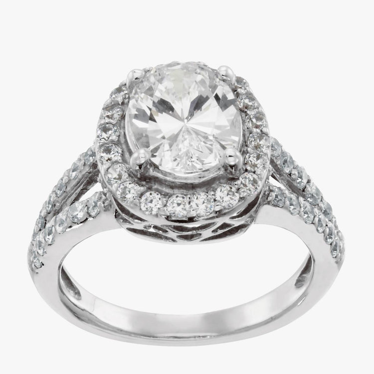 Alliance Or Blanc 14K 2.50 Carats Ovale Et Naturel Diamants Ronds Halo