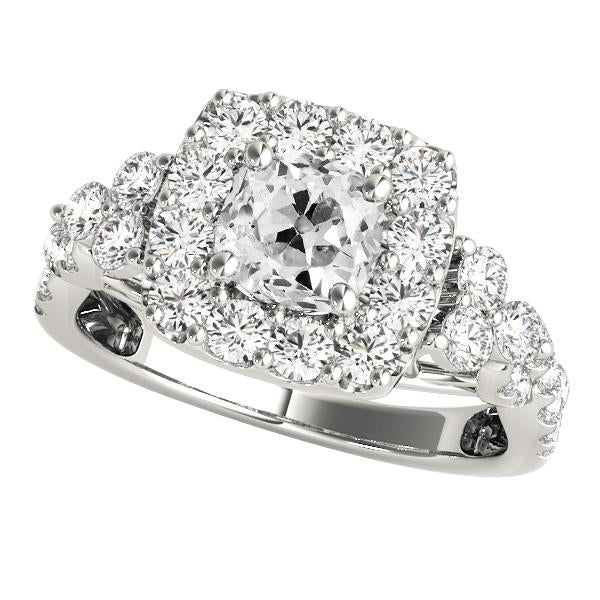 Alliance Or Blanc Halo Coussin Véritable Diamant Taille Ancienne 7 Carats