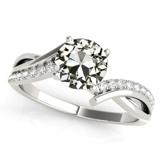 Alliance Or Ronde Réel Diamant Taille Ancienne Tige Torsadée 3.50 Carats