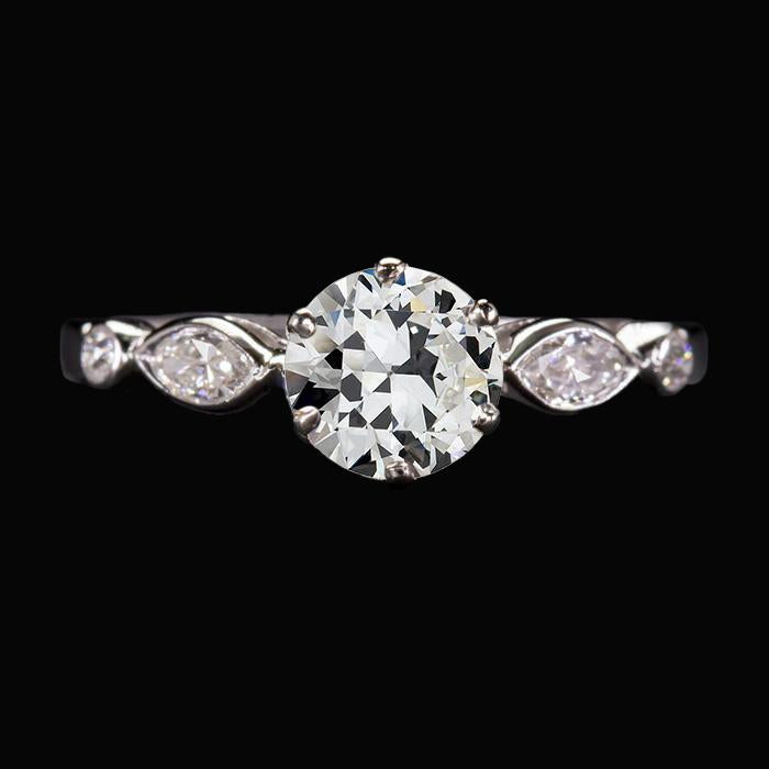 Alliance Poire & Réel Diamant Rond Taille Vieille Mine 6 Griffes Serti 3 Carats