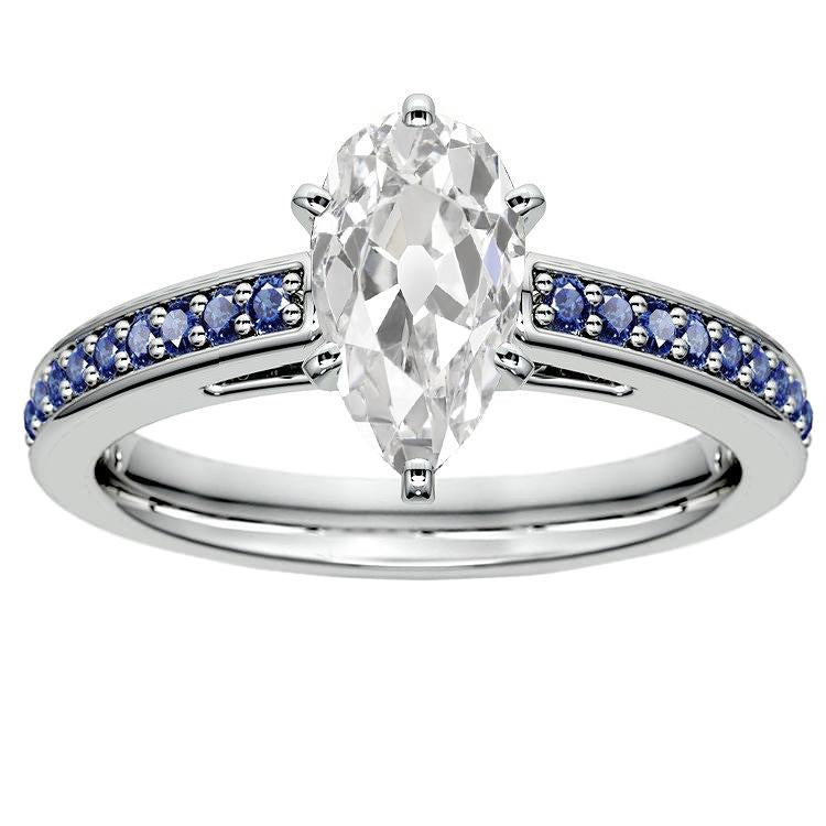 Alliance Poire Réel Diamant Taille Vieille Mine & Saphir Bleu Rond 5 Carats