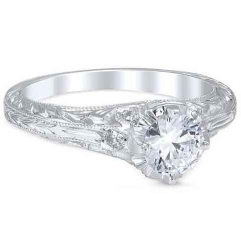 Alliance Réel Diamant Rond Aspect Antique de 2,10 Carats Or Blanc 14K
