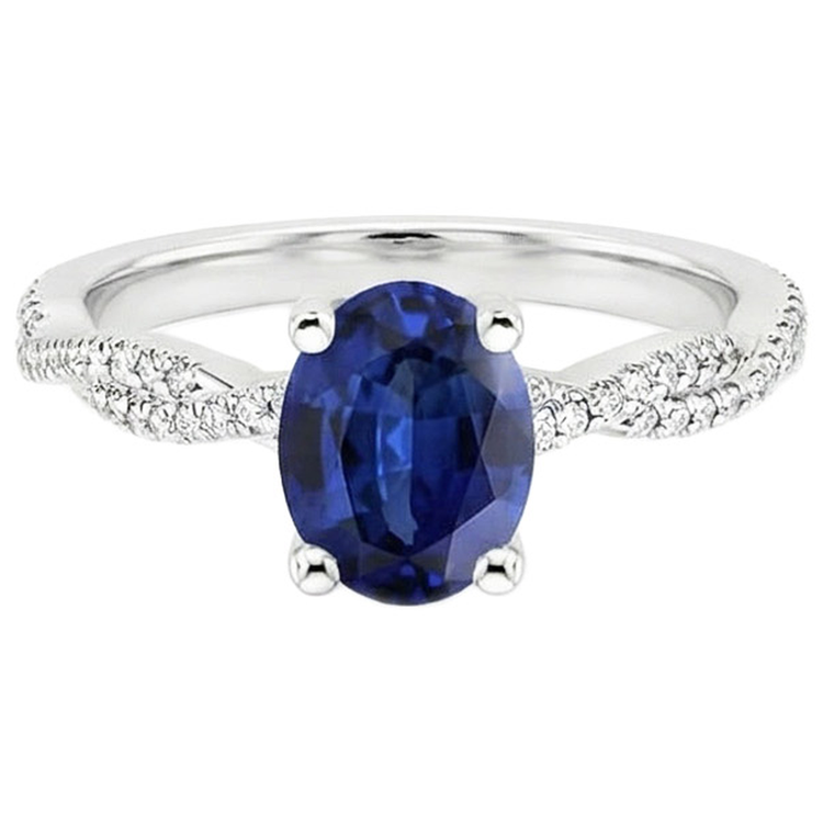 Alliance Solitaire Saphir Bleu Avec Accents 3.50 Carats
