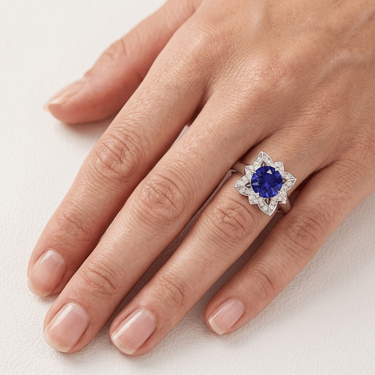 Alliance Sri Lanka Saphir & Diamant Naturels Extraits des Mines ( et non cultivés en laboratoire ) 2.50 Carats Or Blanc 14K