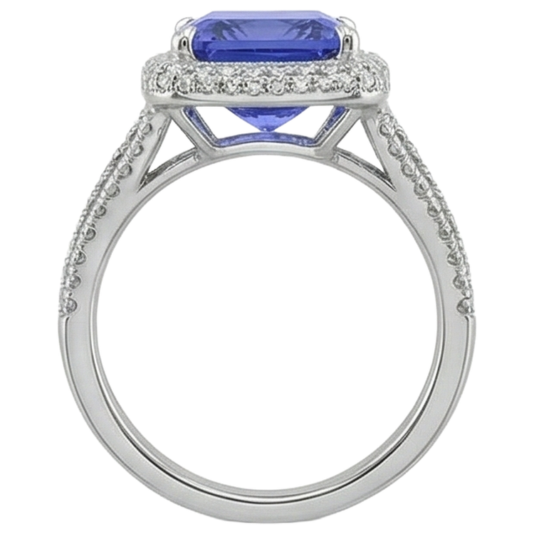 Alliance Tanzanite Sertie De Griffes Et Diamants Naturels Extraits des Mines ( et non cultivés en laboratoire ) 4.78 Carats Or Blanc