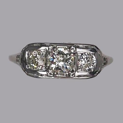 Alliance Trois Pierres Réel Diamants Ronds Taille Ancienne 2 Carats