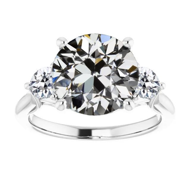 Alliance Trois Pierres Ronde Véritable Diamant Taille Vieille Mine 7 Carats