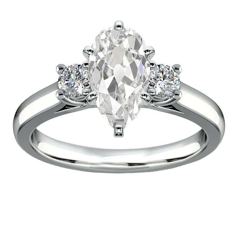 Alliance Trois Pierres Rondes & Poire Ancienne Mine Réel Diamants 5 Carats