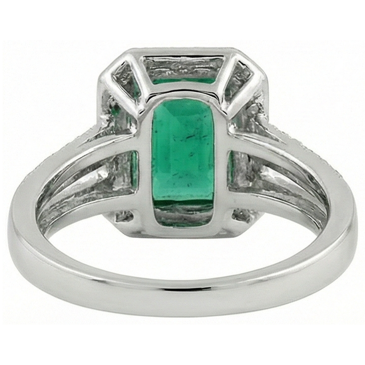 Alliance Verte Émeraude Avec Diamant Naturels Extraits des Mines ( et non cultivés en laboratoire ) Or Blanc 14K 8 Carats