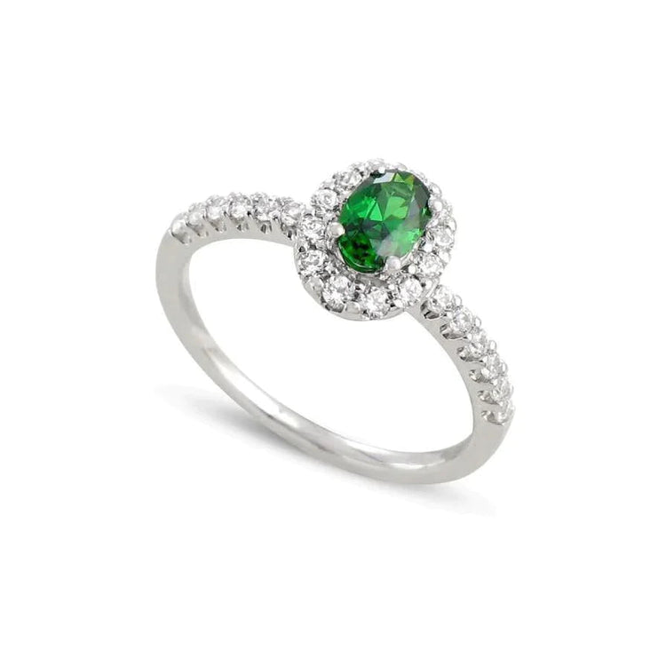 Alliance ovale diamant émeraude Vert 3.85 carats or blanc 14K