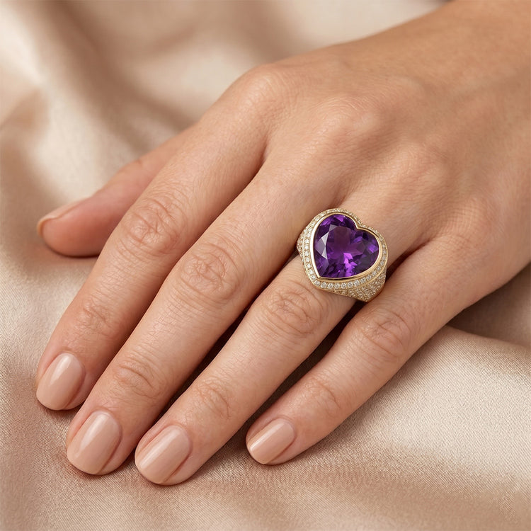 Améthyste Bague avec Gemme – VVS 10 carats Or 14K Jaune