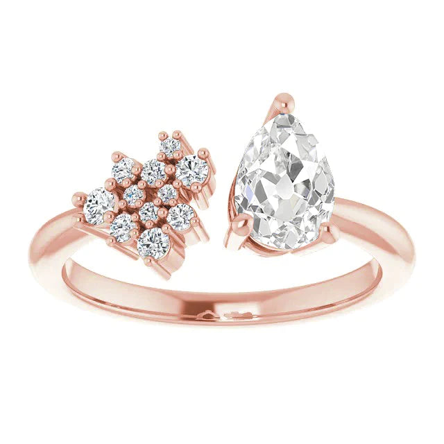 Anniversaire Bague Poire Réel Diamant Taille Ancienne Mine 3.25 Carats