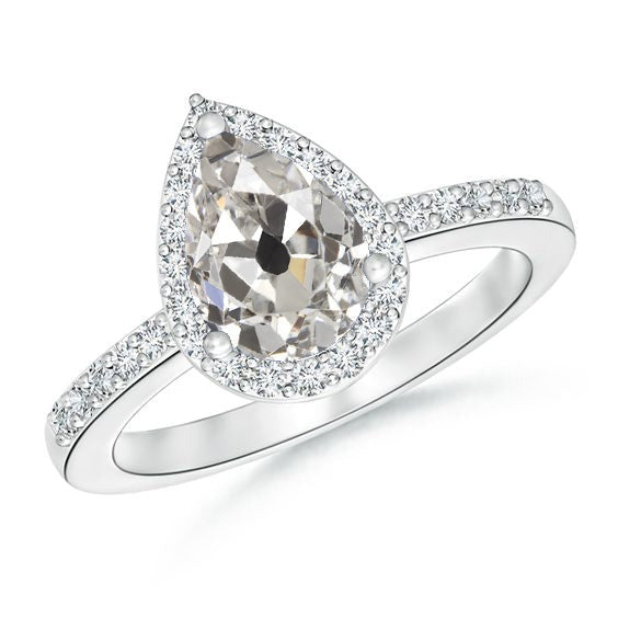 Anniversaire Naturel diamants Halo Bague Poire Old European 3 Carats Bijoux Grande Cotelette