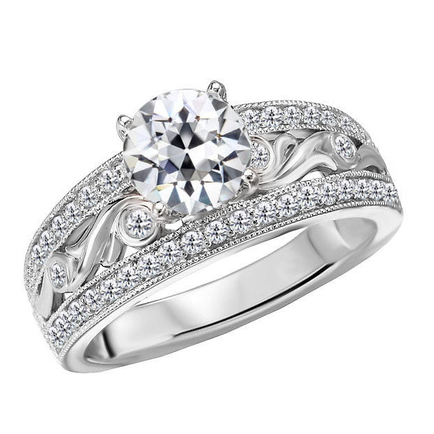 Brillant Coussin Antique Bague Sertie Halo en Or 14K Blanc – vue principale