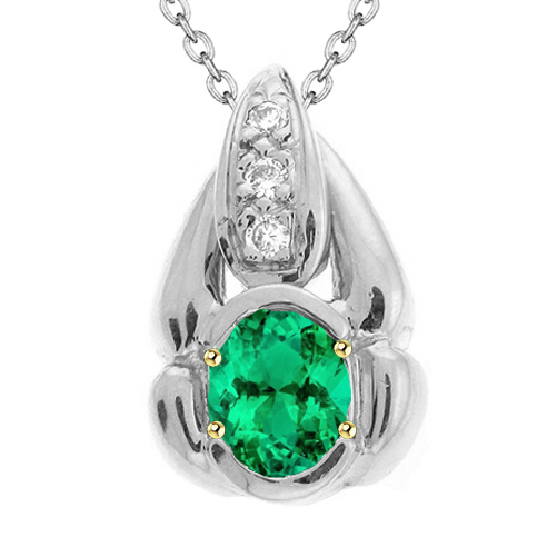 Pendentif Pierre Précieuse Or Bicolore 14 Carats avec Émeraude – vue principale