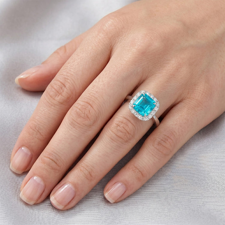 Artisanal Bague Halo avec Paraiba Néon VVS – 2 carats