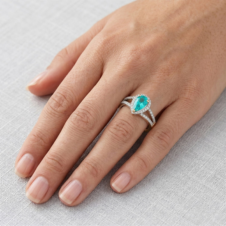Artisanal Bague Sertie Halo avec Tourmaline Paraiba Pureté VVS