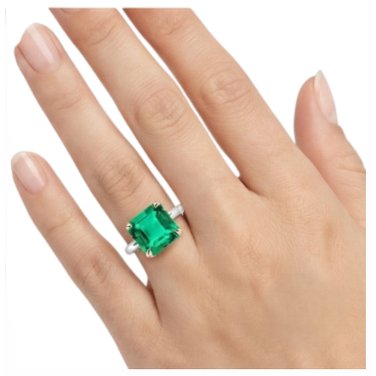 Émeraude Taille Asscher Bague avec Gemme en Or Bicolore 14 Carats – vue de dessus