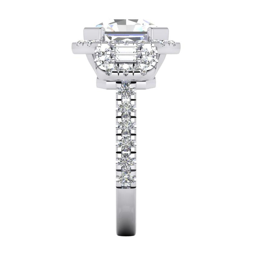 Asscher Taille Avec Accents Bague Vrai Diamant