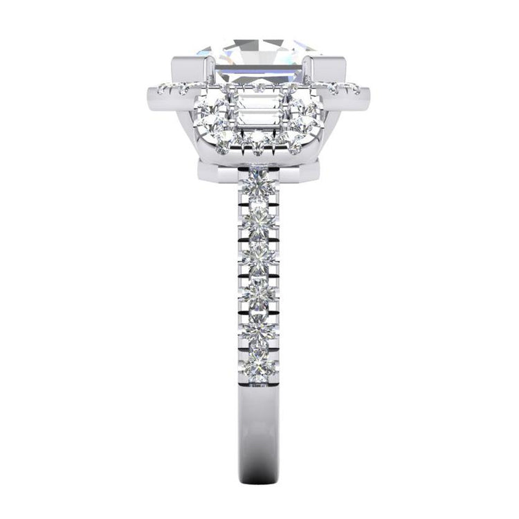 Asscher Taille Avec Accents Bague Vrai Diamant