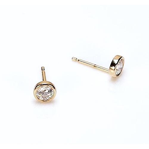 Authentique Clous d'oreilles à lunette ronde en or jaune 14K