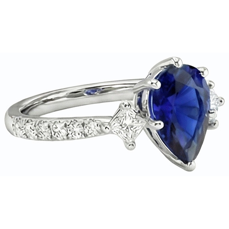 BAGUE Trois Pierres Poire Saphir De Ceylan Avec Des Accents De Diamants 3 Carats