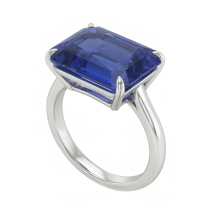 Bague 3 Carats émeraude Solitaire Sri Lanka Saphir Bijoux Or Blanc