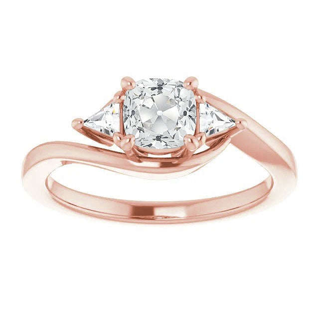 Bague 3 Pierres Coussin ancienne mine Cut Réel Diamond Ring Twisted Style 4 Carats