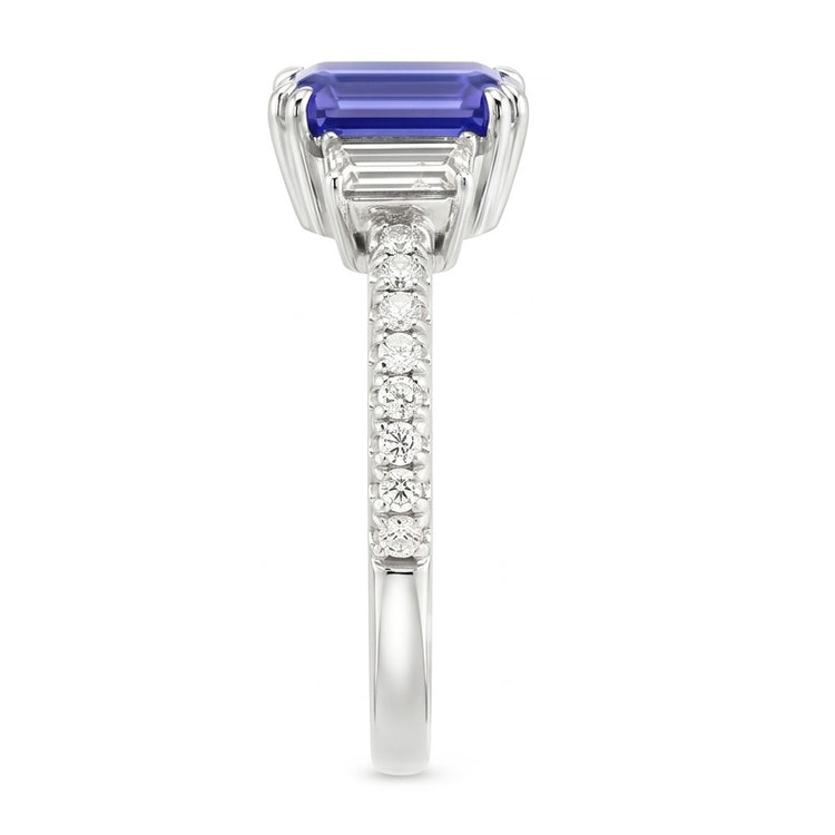 Bague 3 Pierres Emeraude Srilanka Saphir & Pavé Diamants 3.50 Carats