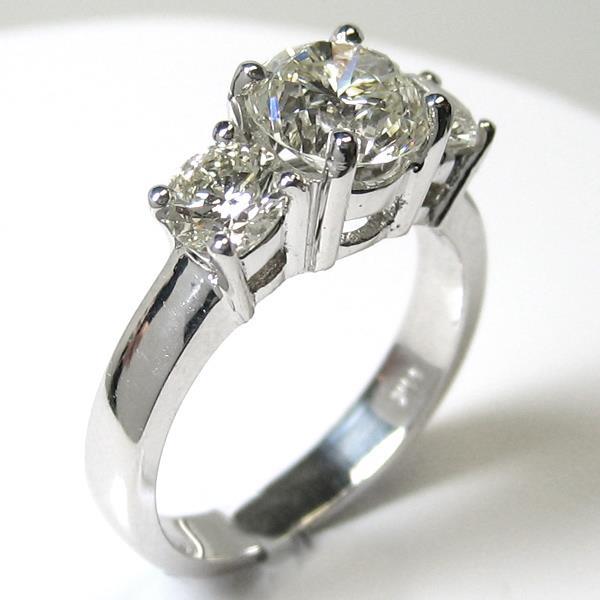 Bague 3 Pierres Gros Véritable Diamants Ronds Joaillerie 5 Carats Or Blanc 14 Carats