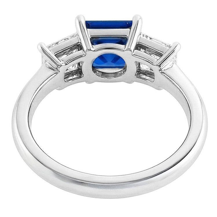 Bague 3 Pierres Princesse Prong Serti Saphir Ceylan & Diamants 2 Carats