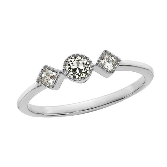 Bague 3 Pierres Princesse & Réel Diamant Rond Taille Ancienne 1.75 Carats Or
