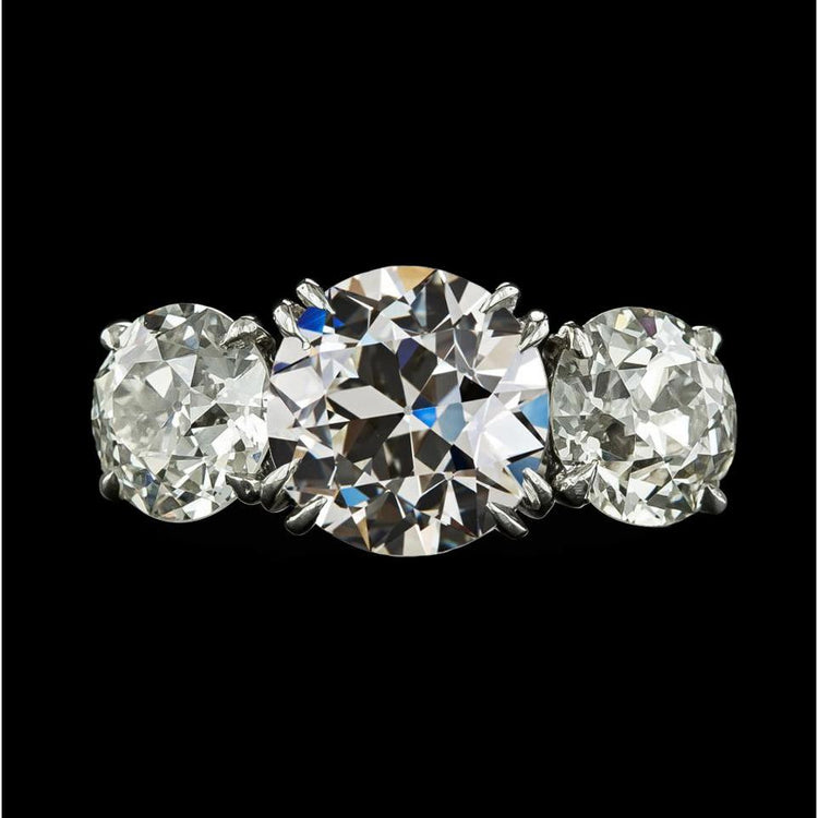 Bague 3 Pierres Réel Diamant Rond Taille Ancienne Mine Double Serti 6.50 Carats