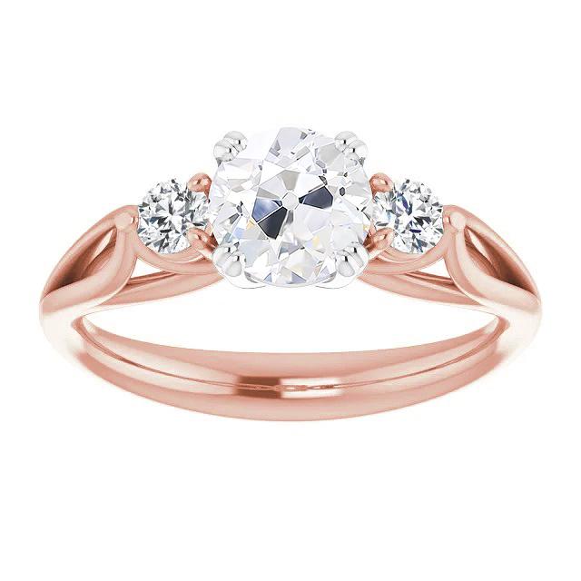 Bague 3 Pierres Ronde Ancienne Mine Cut Réel Diamant Double Griffe Sertie 3.50 Carats