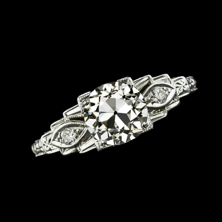Bague 3 Pierres Ronde Naturel Diamant Taille Ancienne Mine Avec Étapes 2.50 Carats
