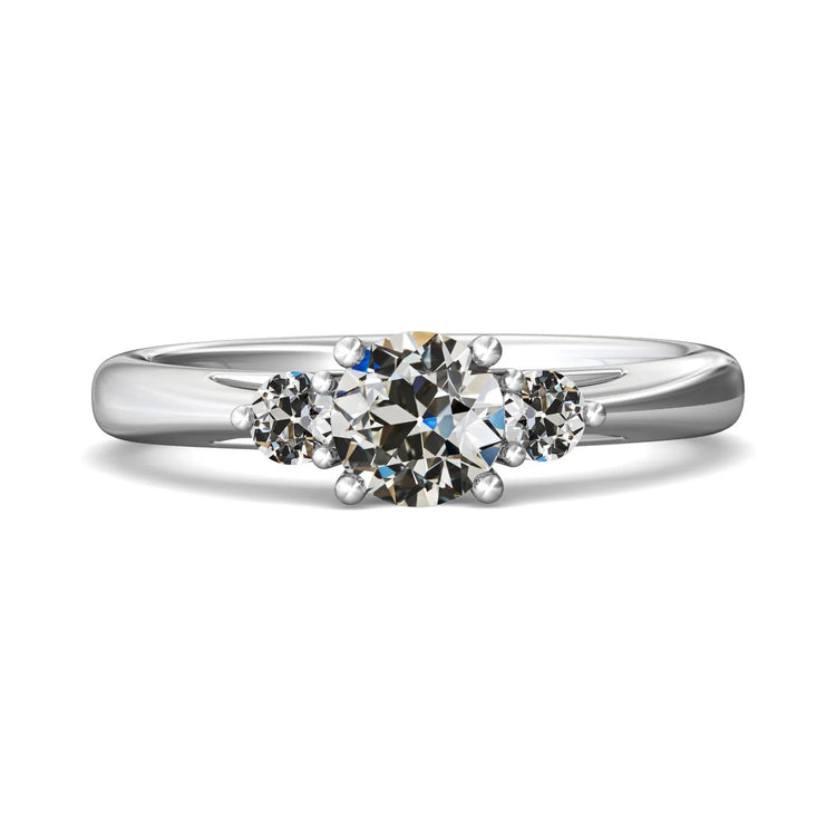 Bague 3 Pierres Ronde Réel Diamant Taille Ancienne Tige Conique 2.50 Carats