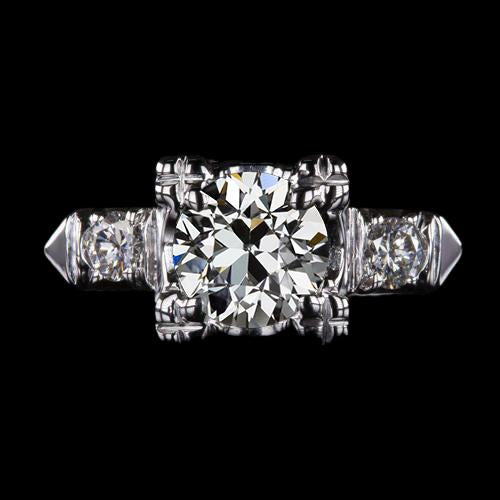 Bague 3 Pierres Ronde Vieux Mineur Naturel Diamant Or Blanc 14K 3 Carats Bijoux