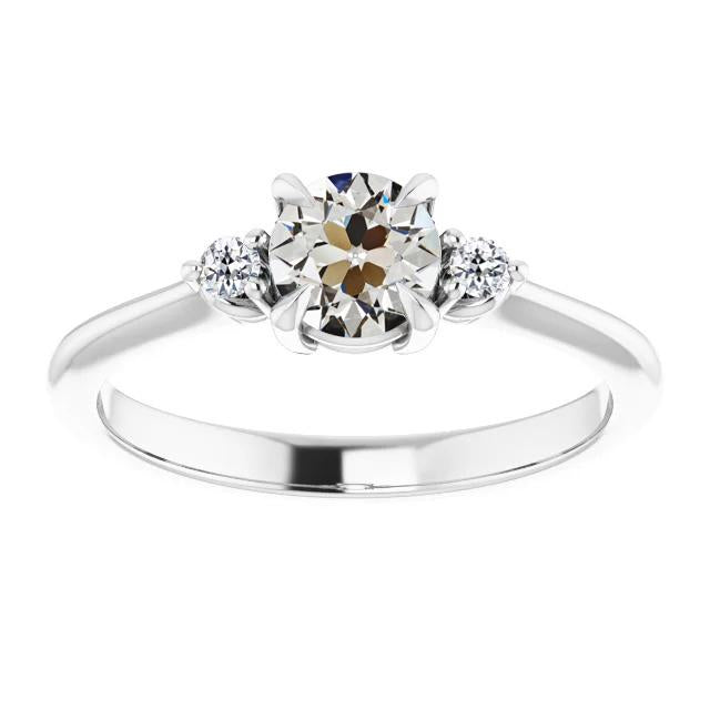Bague 3 Pierres Ronde Vieux mineur Naturel Diamant Or Panier Sertie 2 Carats