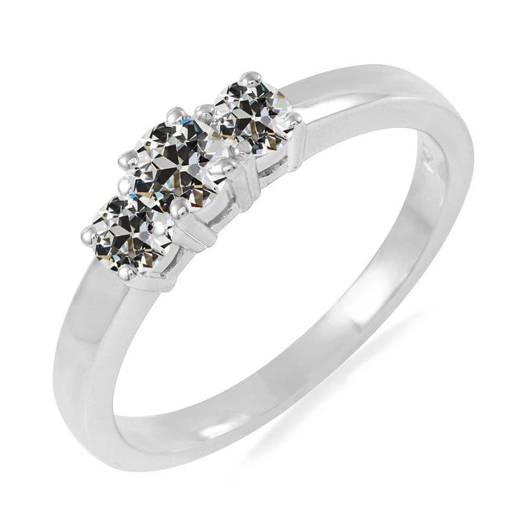Bague 3 Pierres Ronde ancienne mine Cut Naturel Diamant Bijoux Femme 3.50 Carats