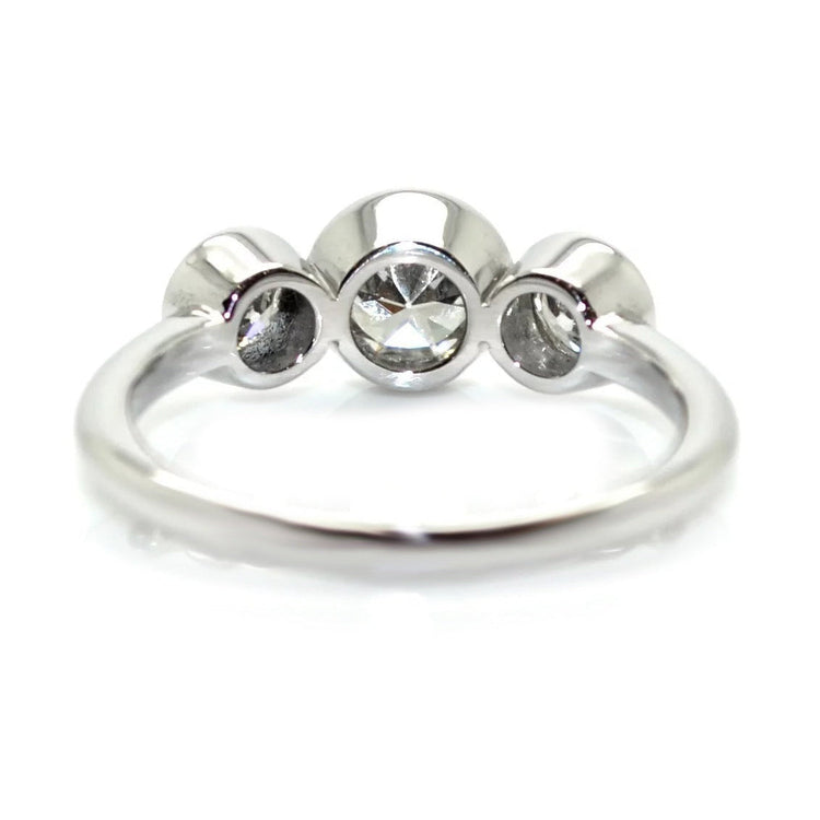 Bague 3 Pierres Ronde ancienne mine Cut Réel Diamant Or Blanc Bijoux 4 Carats
