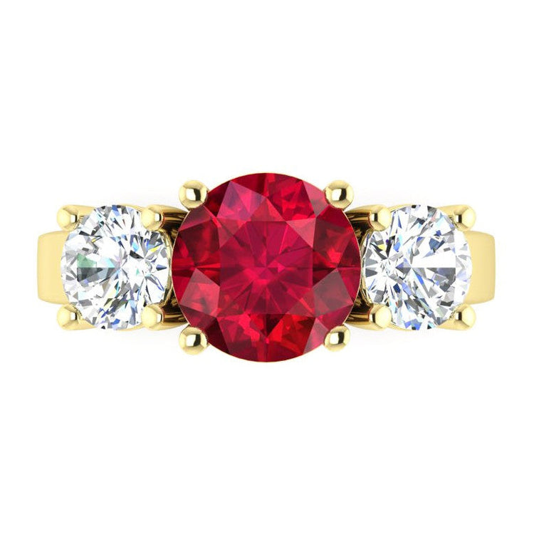 Bague 3 Pierres Rubis et Diamants Ronds 4 Carats Or Blanc Bijoux Pour Femme