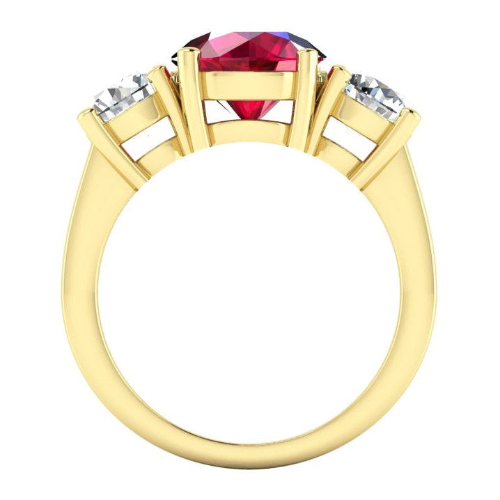 Bague 3 Pierres Rubis et Diamants Ronds 4 Carats Or Blanc Bijoux Pour Femme